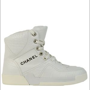 White 36 Crocodile Embossed Leather Lace Up High Top Trainers Sneakers